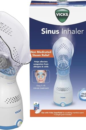 Vicks Sinus Inhaler - Non-Medicated Steam Relief for Allergies, Congestion, Cough & Colds, Vocal Steamer, Soothes Nasal & Throat Passages, Works with VapoPads (1 Included), FSA & HSA Eligible