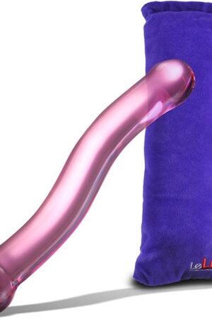LeLuv Pink Smooth Glider Curved Glass Wand G-Spot Dildo with Premium Padded Pouch