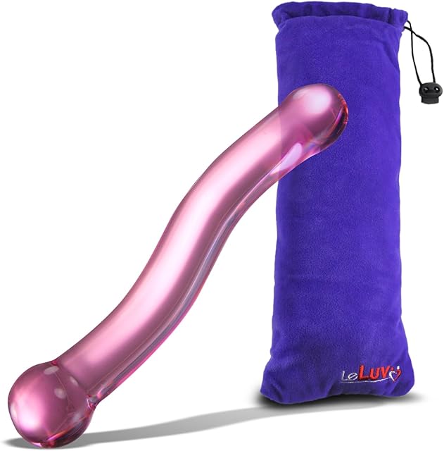 LeLuv Pink Smooth Glider Curved Glass Wand G-Spot Dildo with Premium Padded Pouch