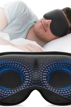 YFONG Weighted Sleep Mask, Women Men 3D Blocking Lights Sleeping Mask (42oz/120g), Pressure Relief Night Sleep Eye Mask with Adjustable Strap, Eye Cover Blindfold for Travel Nap Yoga, Black