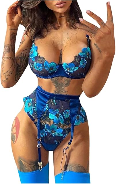 Women Sexy Lingerie Strappy Lace Garter Lingerie Bra and Panty Sets Sex Naughty Play High Waisted Sheer Mesh Teddy Babydoll