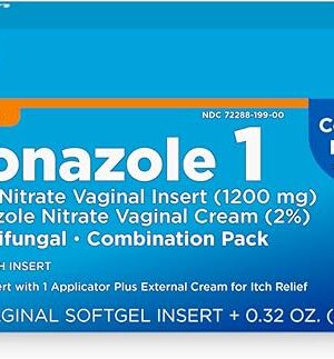 Amazon Basic Care Miconazole Nitrate Vaginal Insert 1200 mg and Miconazole Nitrate Cream 2 Combination Vaginal Yeast Infection, White, 0.32 Ounce (Pack of ), 1 Count
