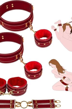 BDSM Kit Sex Bondage Restraints - D.Veces 4PCS Set with Adjustable Handcuffs Thigh Cuffs Ankle Cuffs Cross Strap,Bondage Set for SM Games,BDSM Adult Sex Toys for Couples women