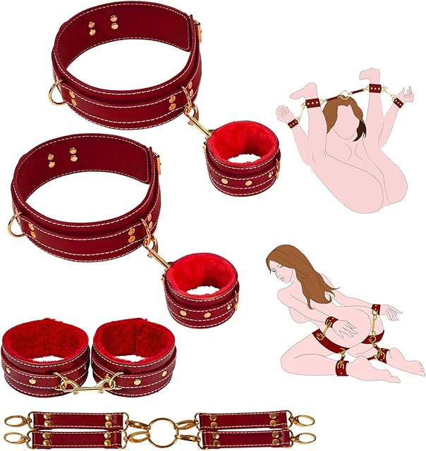 BDSM Kit Sex Bondage Restraints - DVeces 4PCS Set with Adjustable Handcuffs Thigh Cuffs Ankle Cuffs Cross Strap,Bondage Set for SM Games,BDSM Adult Sex Toys for Couples women