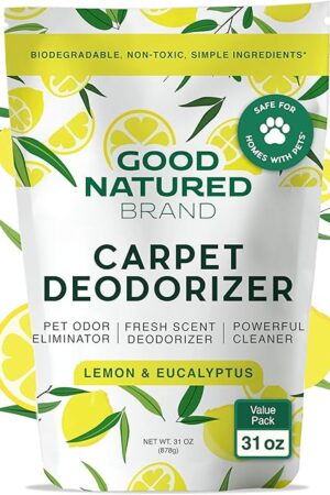 Good Natured Brand | Carpet Deodorizer & Freshener Powder | 31 oz Pet Odor Eliminator for Strong Odor & Pet Urine | Fresh Natural Lemon & Eucalyptus Scent | Safe for Homes with Pets