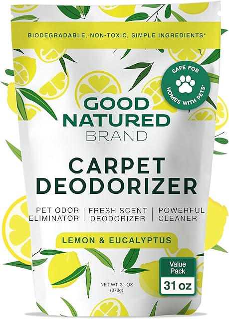 Good Natured Brand | Carpet Deodorizer & Freshener Powder | 31 oz Pet Odor Eliminator for Strong Odor & Pet Urine | Fresh Natural Lemon & Eucalyptus Scent | Safe for Homes with Pets