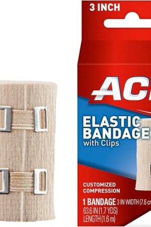 ACE 3 Inch Elastic Bandage with Clips, Beige, Great for Elbow, Ankle, Knee and More, Ideal for Sports, Comfortable design with soft feel, Wash and Reuse