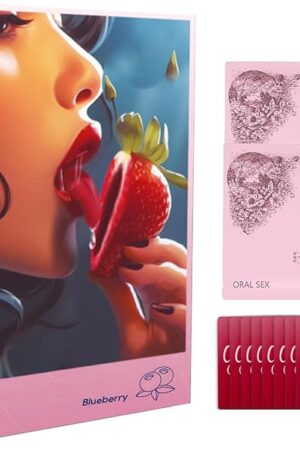 Blueberry Flavour Ultra-Thin Oral Sex Membrane and 10 Sex Position Cards,Oral Sex Covering for Gay,Men and Women Oral Sex,Sex Toys Sex Game for Couples,Cunnilingus Prop and SM Fellatio