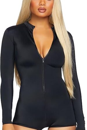 Women's Zippered Long Sleeve DIY Costume Basic Romper