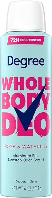 Degree Women Whole Body Deodorant Spray, Rose & Waterlily Scent, Aluminum Free 72H Odor Protection 4 oz