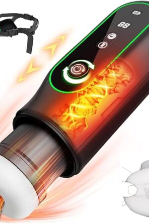 Automatic Sex Machine - Strap On Harness Hands Free Male Masturbator with 15 Thrusting & 6 Vibration & 4 Sucking Mode, Electric Heat Pocket Fantasy Stroker Sexual Stimulation Device Penis Massage Toys