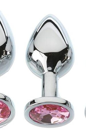 Adam & Eve Pink Gem Anal Plug Set ? 3 Butt Plug Sizes, Body-Safe Aluminum, Temperature Play, Sparkling Pink Jewel Base, Includes Velvet Storage Bag - Anal Training Kit for Backdoor Play