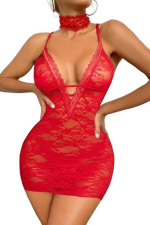 Women Babydoll Lingerie Lace Chemise Halter Nightwear Teddy Dress
