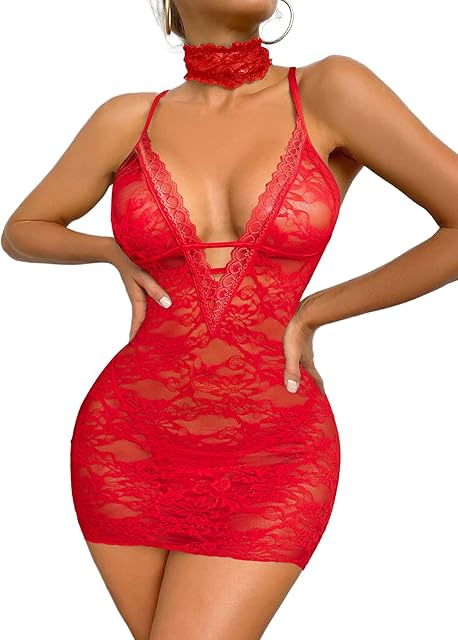 Women Babydoll Lingerie Lace Chemise Halter Nightwear Teddy Dress