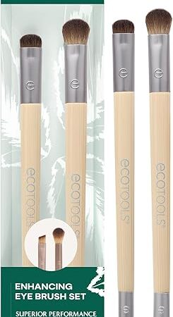EcoTools Enhancing Eye Brush Set, Makeup Brushes For Liquid, Cream & Powder Eyeshadow & Eye Liner Application, Dual-Sided & Eco-Friendly, Synthetic Bristles, Cruelty-Free, 2 Piece Set