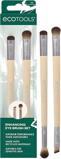 EcoTools Enhancing Eye Brush Set, Makeup Brushes For Liquid, Cream & Powder Eyeshadow & Eye Liner Application, Dual-Sided & Eco-Friendly, Synthetic Bristles, Cruelty-Free, 2 Piece Set