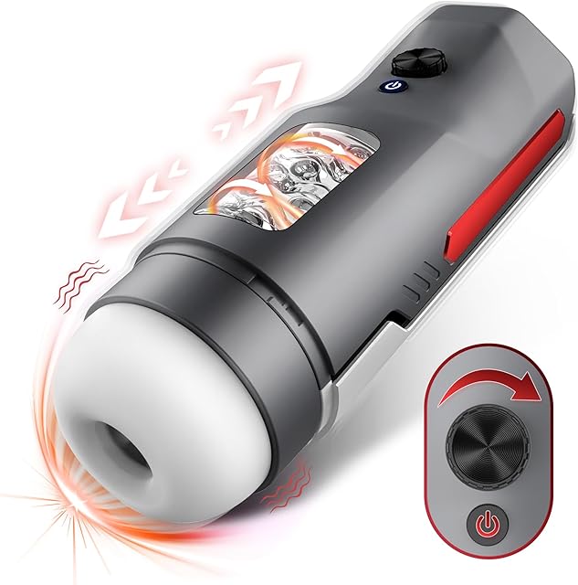 Automatic Male Masturbator Sex Toys for Men, Powerful 5 Thrusting & Rotating Electric Pocket Pussy with 3D Realistic Textured, Adjustable Speed Visible Blowjob Adult Toy Penis Stroker