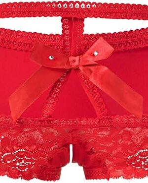 Women Sexy Panties with Mesh See-Through Bowknot Briefs Stretch Midnight Underwear