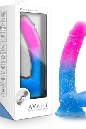 Blush Novelties Avant Chasing Sunsets Realistic Colorful Gradient Silicone Dildo - 7.75Length and 1.25Width - Suction Cup Base for Hands Free Play & Harness Compatible - Smooth Sex Toy for Adults