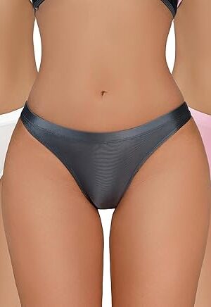 Women Metallic Thongs Low Waist Cheeky Panties Rave Festival Bottoms for Club Party 3/4 Pack