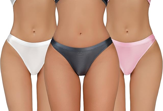 Women Metallic Thongs Low Waist Cheeky Panties Rave Festival Bottoms for Club Party 3/4 Pack