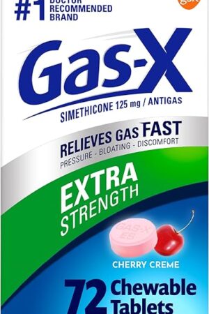 Gas-X Extra Strength Chewable Gas Relief Tablets with Simethicone 125 mg for Bloating Relief, Cherry - 72 Count