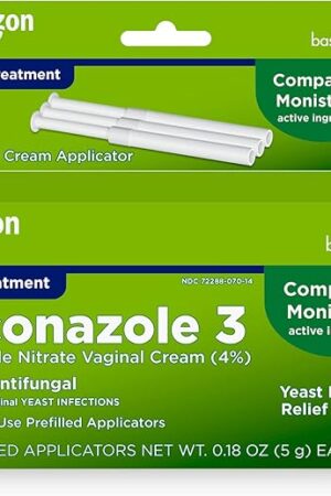Amazon Basic Care Miconazole Nitrate Vaginal Cream (4 Percent), 3-day Yeast Infection Treatment for Women, 018 ounce - 3 count (Pack of 1)