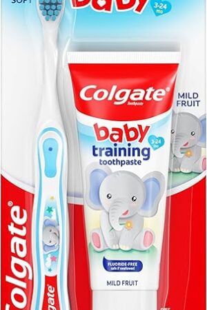 Colgate Baby Training Toothpaste and Toothbrush Kit, Mild Fruit Flavor Set for Ages 3-24 Months