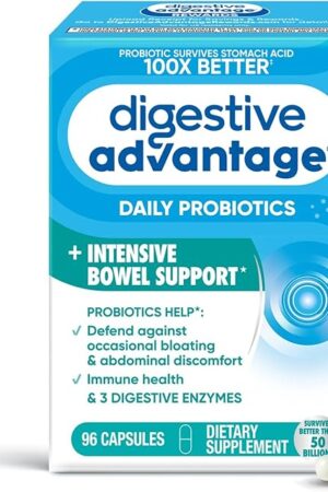 Digestive Advantage IBS Probiotics For Women and Men, Probiotics For Digestive Health & Intensive Bowel Support with Digestive Enzymes For Gut Health, Occasional Bloating & Immune Support, 96 Capsules