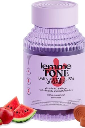 Lemme Tone Metabolism Gummies, Apple Cider Vinegar, Clinically Studied Chromium, B12, Ginger, Promote Lean Body Mass, Watermelon Apple Flavor (30 Day Supply)