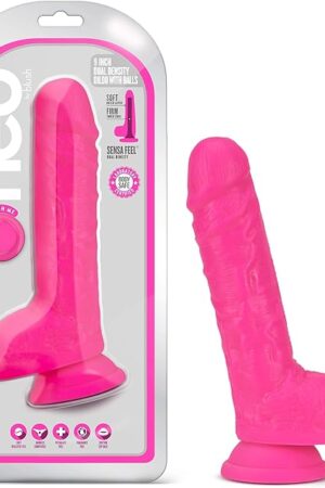 Blush Neo 9" Realistic Dildo w/Balls & Suction Cup Base, Sensa Feel Dual Density, Harness Compatible, Soft Cock for G-Spot and Anal Pleasure Lifelike Adult Penis Toy for Women, Men, Couples - (Pink)