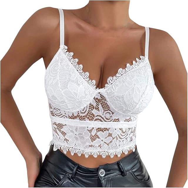 Women Sexy Lingerie Floral Mesh Underwear Corset Lace Underwire Bralette See Through Sleepwear Lace Bra and Panty Set White