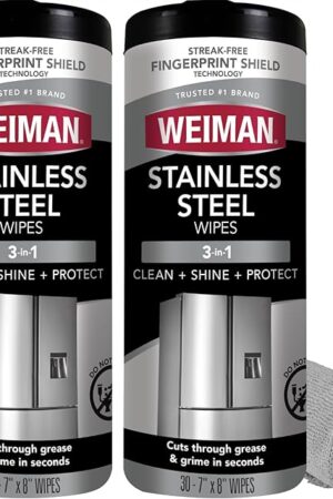 Weiman Stainless Steel Cleaner and Polish Wipes Bundle with Microfiber Cloth-Removes Fingerprints, Water Marks and Grease from Appliances - Works Great on Refrigerators, Ovens, and Grills