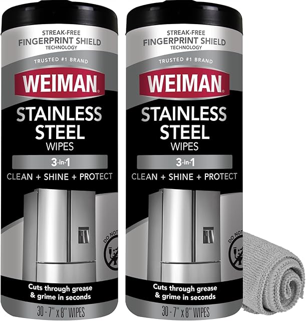 Weiman Stainless Steel Cleaner and Polish Wipes Bundle with Microfiber Cloth-Removes Fingerprints, Water Marks and Grease from Appliances - Works Great on Refrigerators, Ovens, and Grills