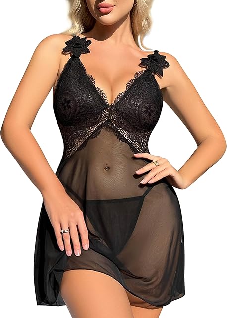 Women Sexy Lingerie Lace Babydoll Open Back Chemise Nightie V Neck Sleepwear Exotic Nightgowns