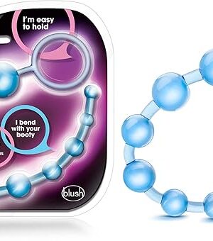 Blush Novelties Basic Beads - 12 Inch Non Porous Body Safe Anal Beads - Smooth and Seamless - Graduated Beads Up to 1" Maximum Width - Beginners Anal Play Sex Toys for Women Couples - Clear Blue