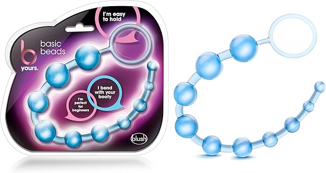 Blush Novelties Basic Beads - 12 Inch Non Porous Body Safe Anal Beads - Smooth and Seamless - Graduated Beads Up to 1" Maximum Width - Beginners Anal Play Sex Toys for Women Couples - Clear Blue