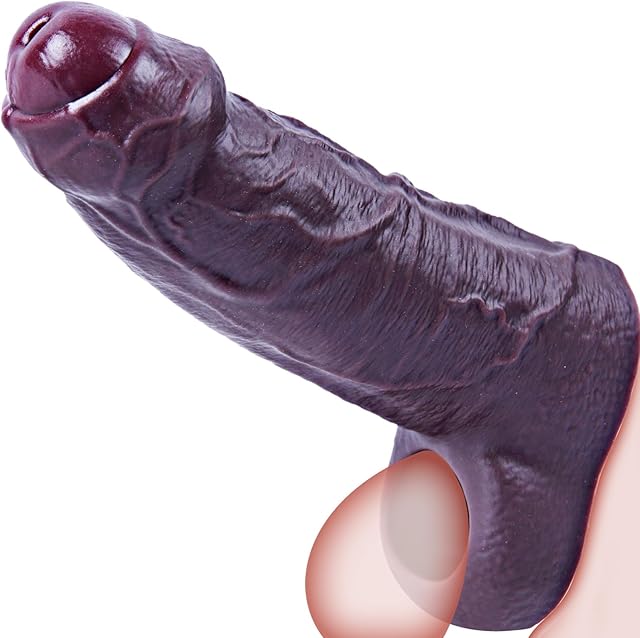 Black Large Penis Sleeve with Red Head ? Silicone Cock Extender for Men, Extra Length and Girth with Lifelike Veins for Ultimate Pleasure