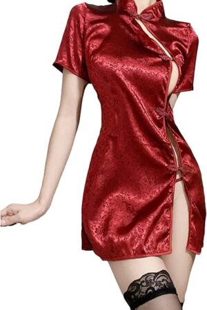 Women Lingerie Babydoll cheongsam lingerie red 2 Piece Lace Teddy Babydoll Bodysuit fairy dress