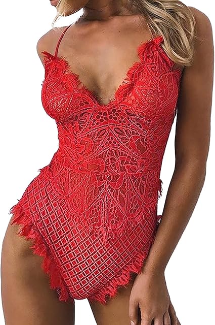 Women Sexy Lace Up Teddy Lingerie Bodysuit Floral Embroidered Mesh Sheer Cut Out Women's Lingerie Plus Size Comfy