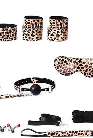 17 Pcs Sexy Lingerie for Women w Bondage Gear & Accessories, Leopard Womens Lingerie Sexy Bdsm Kit, Thongs Garter Lingerie Sets for Women Sexy, Sex Bondage Restraints Blindfold Bdsm Toys
