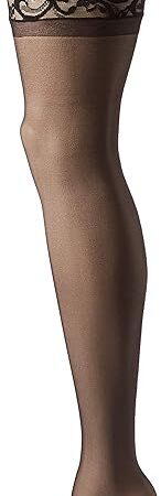 Women's Lace Top Opaque Stockings With Attached High Waist Lace Garter Belt, O/S, Black