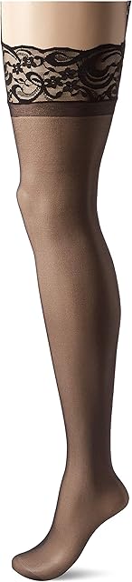 Women's Lace Top Opaque Stockings With Attached High Waist Lace Garter Belt, O/S, Black