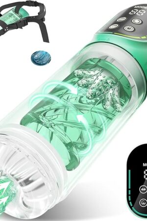 Automatic Stroker + Electric Penis Enlargement Vacuum Pump - 2 In 1 Male Masturbator with 7 Suction & Rotating & Thrusting & Vibration Modes, Strap On Harness Hands Free Shower Sex Toy Blowjob Machine