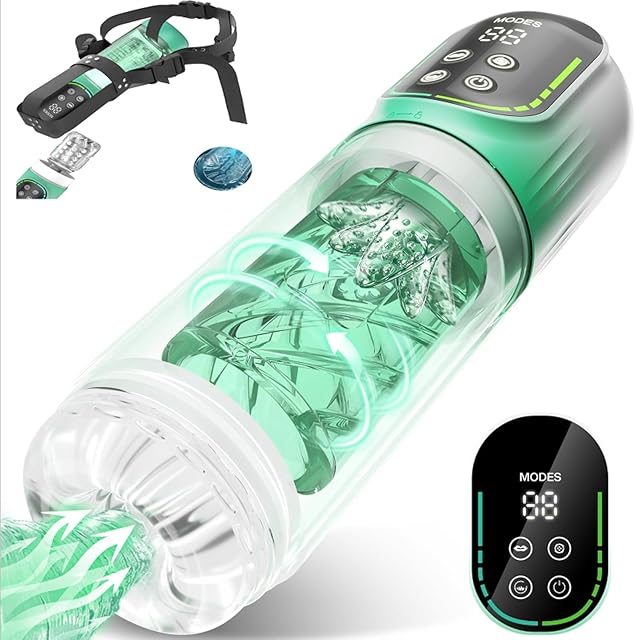 Automatic Stroker + Electric Penis Enlargement Vacuum Pump - 2 In 1 Male Masturbator with 7 Suction & Rotating & Thrusting & Vibration Modes, Strap On Harness Hands Free Shower Sex Toy Blowjob Machine