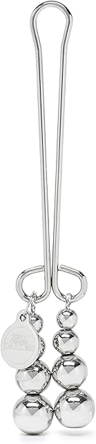 Fifty Shades of Grey Darker Just Sensation Clitoral Clamp - 4 Inch Metal Beaded Device for Clitoral Stimulation - Slide to Fit Weighted Clit Clamp - Includes Satin Bag - Silver