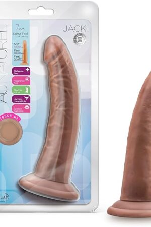 Blush Novelties Au Naturel Jack - 7 Inch Feels Like Skin Soft Sensa Feel Dual Density Realistic Dildo - Slim 1.5 Inch Thick - Strap On Harness Compatible Suction Cup - Flexishaft Body - Sex Toy