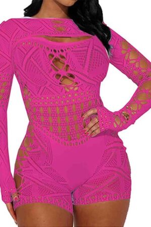 Fishnets Bodysuits for Women Sexy Jumpsuits Mesh Long Sleeve Bodystockings Lace Lingerie for Women Sexy Costumes