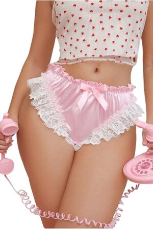 Women's Sexy Thongs Bow Front Briefs Low Rise Ruffle Panty Lettuce Trim Cute Panties Cheeky Underwear