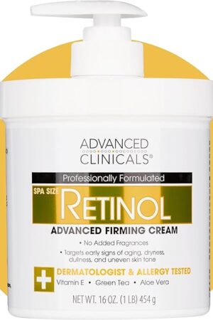 Advanced Clinicals Retinol Body Lotion & Face Moisturizer | Visible Anti Aging Skin Care Retinol Body Cream For Women & Men Targets Look Of Fine Lines, Wrinkles, & Crepe Looking Dry Skin, 16 Ounce